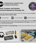 Top Shelf 75 Percent Wireless Mechanical Keyboard With Metal Volume Knob And Massive 8000 Mah Battery Triple Mode Sync shown with headphones and mouse.