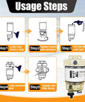 R12T Marine Fuel Water Separator Kit For One Quarter NPT Outboard Motors Fits Gasoline And Diesel Engines Replaces S3240 120AT RK10222 With Clear Nylon Bowl And Self Venting Drain, installation steps diagram