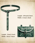 Totally Sick Medieval Renaissance Belt Bag For Women Featuring Green Floral Embossed PU Leather Waist Pouch With Antique Ring Buckle, 13cm x 20cm