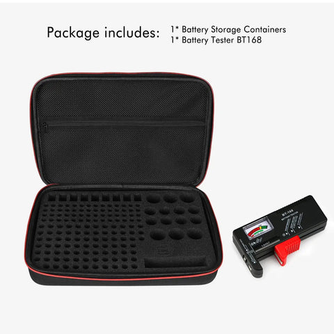 Open Battery Storage Case With Built In Tester Waterproof Battery Organizer Holds 199 Plus Batteries Including AA AAA C D 9V And Button Cells