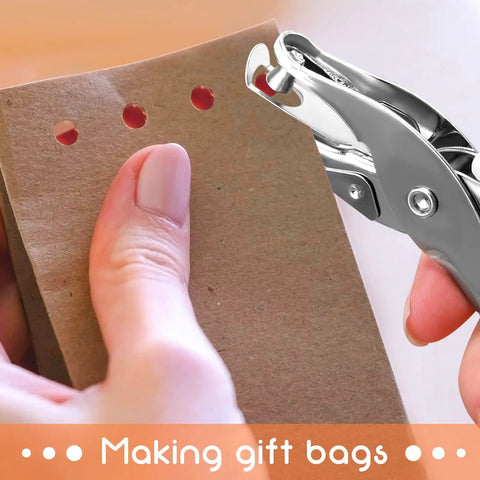 Using 24 Pack 1/4 Inch Single Hole Punch Set Metal Paper Puncher With 5 Sheet Capacity on brown paper for gift bags
