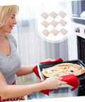 Woman using oven with 10 Pack Mica Plate Sheets For Microwave Oven Replacement Heat Insulation Waveguide Cover And Oil Splatter Shield