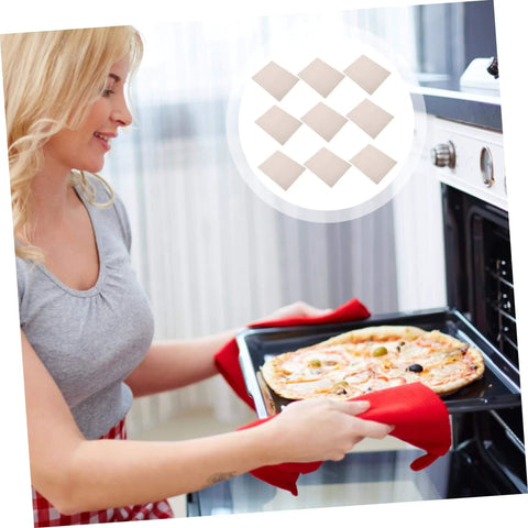 Woman using oven with 10 Pack Mica Plate Sheets For Microwave Oven Replacement Heat Insulation Waveguide Cover And Oil Splatter Shield