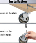 Top Shelf 3 Inch TPR Threaded Stem Castors 5 16 18 X 1 Set Of 4 shown installing on plate and threaded pipe for office furniture.