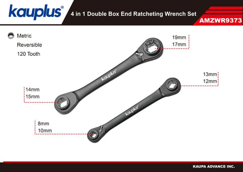 4 In 1 Double Head Reversible Ratcheting Wrench Set 2 Piece Metric 6 Point 120 Tooth Box End Wrench Gear Set 8mm To 19mm