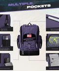 35L Waterproof Swim Backpack With Separate Shoes Compartment in purple, showcasing multiple pockets and compartments for optimal organization.