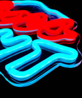 Close-up of Beer Neon Sign LED Bar Light For Man Cave And Home Bar Decor Mountain Pattern with red and ice blue glow
