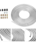 Heavy Duty Copper Plated Brake Line Tubing 25 Feet With Fittings Three Sixteenth Inch Outer Diameter For Hydraulic Braking And Fuel Systems Silver Finish Built To Last Flexible Easy To Bend And Flare.