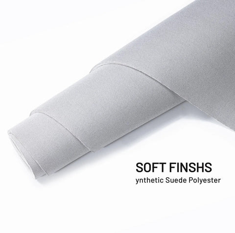 Close-up of rolled automotive headliner fabric, gray suede-polyester with foam backing, 96 in L × 60 in W.