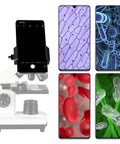 Phone Camera Adapter for Microscope Eyepiece 23.2mm with Built In 16x Microscope Eyepiece, Compatible With Most Phones 2.2 to 3.9 Inches Wide, Easy Clip On for iPhone and Android, Turn Your Phone Into a Microscope Studio attached to microscope and phone