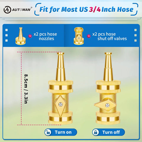 Heavy Duty Brass Hose Nozzle Set With Shutoff Valves And Jet Nozzles, High Pressure Water Sprayer For Garden And Car Wash
