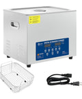 Stainless Steel 10L Commercial Ultrasonic Cleaner Machine With Timer And Heater with digital control panel and basket.