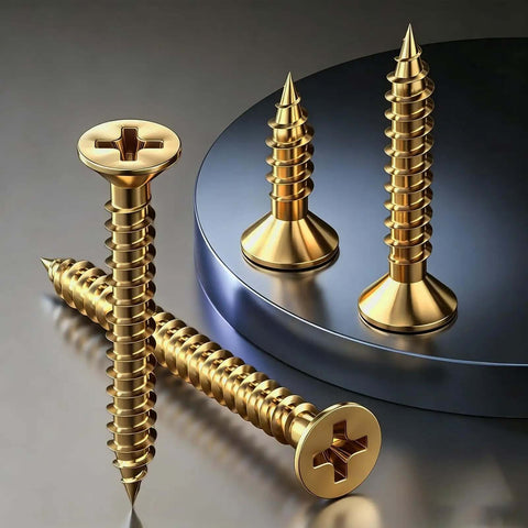 High Strength Zinc Plated Flat Head Wood Screws Rock Solid Self Tapping Hardware Set Corrosion Resistant Metal Fasteners on a surface.