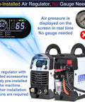 Close-up of 65 Amp Touch Arc Plasma Cutter Pro Grade Beast, dual voltage model with digital display and pre-installed air regulator.