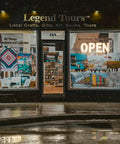 Storefront with "OPEN" sign and 30x10 Inch LED Open Sign For Business With Boss Level Brightness, Dimmable And Three Modes.
