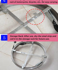 Heavy Duty Flat Iron Drain Cleaning Steel Tape Manual Auger showing clamping hook and storage rack for ease of use.