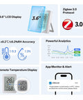 Indoor Zigbee Temperature And Humidity Sensor With 3.6 Inch LCD Display Real Time Readouts App Monitoring With Charts Alerts Data Export Remote Data View 1 Pack, white plastic