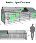 Weatherproof Outdoor Chicken Coop With Heavy Duty Cover, Portable Metal Run Pen dimensions and size comparison with human figure.