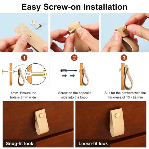 Easy installation guide for 24 Pieces PVC Leather Drawer Pulls For Cabinets And Furniture with brass screws.