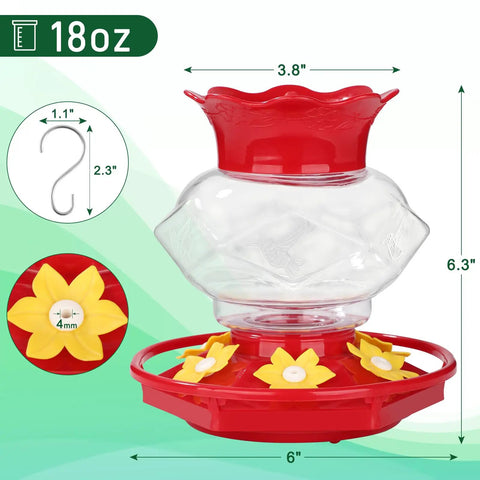 Outdoor Hanging Hummingbird Feeder 18oz Diamond Design With Six Feeding Ports And Perch Built In Ant Moat Durable Garden Decor