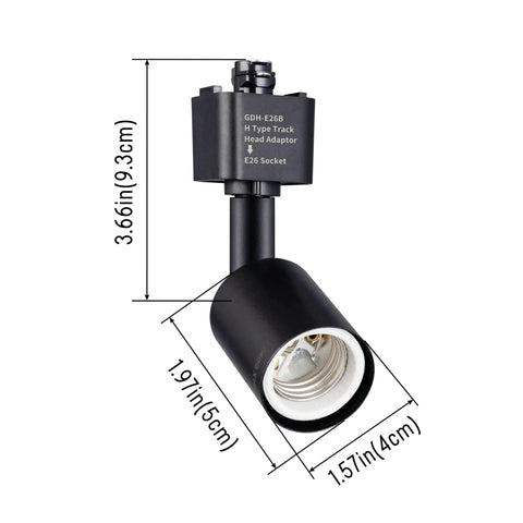 H Type Track Lighting Head To E26 Medium Screw Base Adapter Light Direction Adjustable Black Pack Of 12 Bulbs Not Included