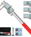 Digital Brake Caliper For Disc Rotor Measurement With Large LCD Screen 6 Inch Stainless Steel Vernier Caliper Tread Depth Gauge And Storage Case One Touch Unit Conversion For F mm In product kit with batteries