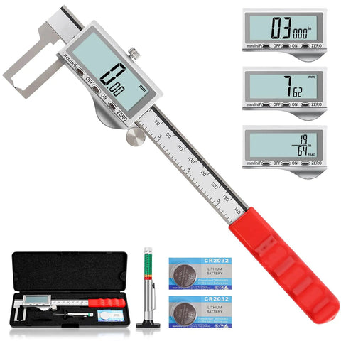 Digital Brake Caliper For Disc Rotor Measurement With Large LCD Screen 6 Inch Stainless Steel Vernier Caliper Tread Depth Gauge And Storage Case One Touch Unit Conversion For F mm In product kit with batteries