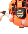Hand adding fuel to Beast Mode Heavy Duty Handheld Gas Leaf Blower Two Stroke 750W 25.4cc Gasoline Grass Sweeper for lawn care