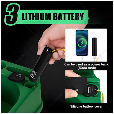 Lithium battery insertion for Launch Monitor With Automatic Ball Dispenser And Swing Trainer, showing USB port and phone charge