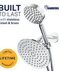 Solid Metal Dual Shower Head Combo Chrome 8 Inch Rainfall High Flow With Handheld Shower Head 6 Ft Hose High Pressure System