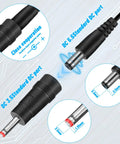 Close-up of USB To DC 12V Step Up Power Cable 3ft with 5.5x2.5mm DC Jack and 3.5x1.35mm Plug connectors diagram