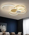 Lit Gold And White 4 Ring LED Ceiling Light Chandelier Dimmable Circle Flush Mount Fixture For Living Room Bedroom Kitchen And Dining Room