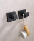 Matte Black Stainless Steel Wall Hooks Two Pack Heavy Duty Coat and Towel Hangers for Bathroom and Kitchen Square Modern Mount Rustproof and Durable Perfect for Coats Towels Bags Hats
