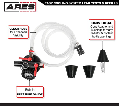 Cooling System Refill Kit for Easy Leakage Testing and Quick Coolant Change, DIY Friendly, Works With Most Radiators and Bottlenecks, Includes Clear Hose, Universal Cone Adapter, and Five Bushings for Fast, Visible Diagnostics