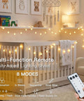Warm White 33Ft 100 LED Connectable Globe String Lights With Remote around crib in decorated nursery