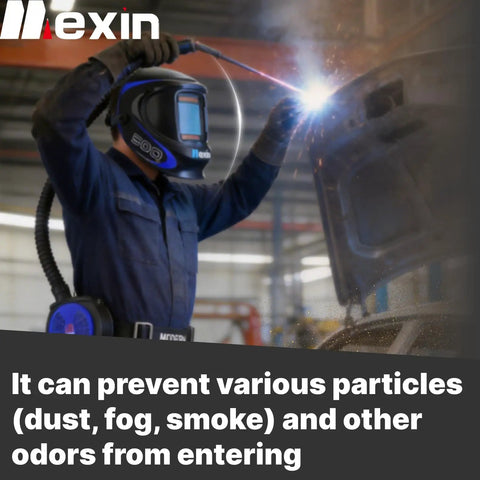 Welder using Powered Air Purifying Welding Helmet With Rechargeable Respirator System True Color Vision 4 Arc Sensors