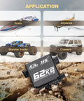Beefy 62Kg Torque Waterproof Steering Servo with applications for boats, airplanes, monster trucks, and crawlers