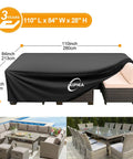 Heavy Duty Waterproof Patio Furniture Covers For Table And Chairs Set All Weather Protection UV Resistant No Tears Or Fading 110 Inch Long By 84 Inch Wide By 28 Inch High Durable 420D Fabric covering outdoor sofa and chairs