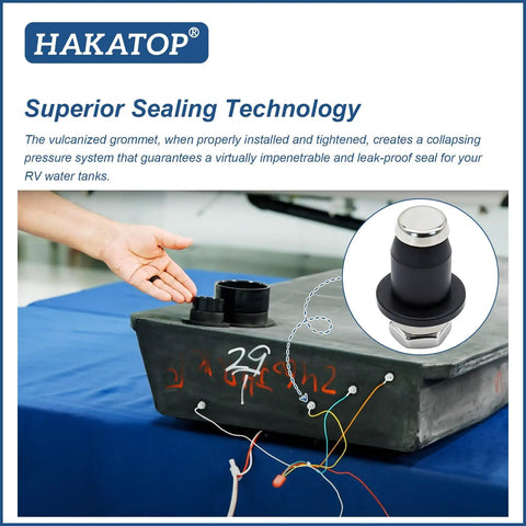 Hand installing 10 Pack RV Water Tank Probe Sensors Screw In Water Level Sensors with grommet on water tank