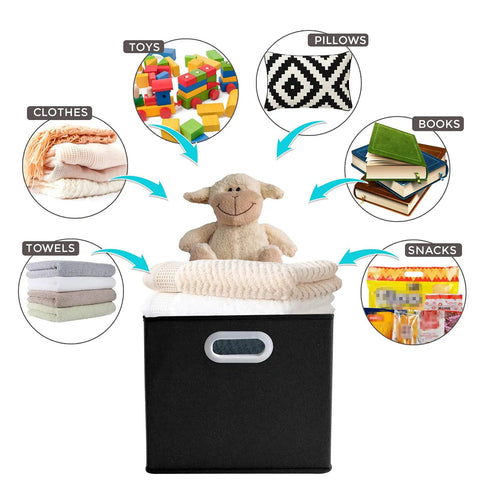 Collapsible Fabric Storage Bins Set Of Six With Sturdy Reinforced Base And Rugged Double Handles For Closets Bedrooms And Nurseries Top Shelf Build Keeps All Your Stuff Securely Put Away Black