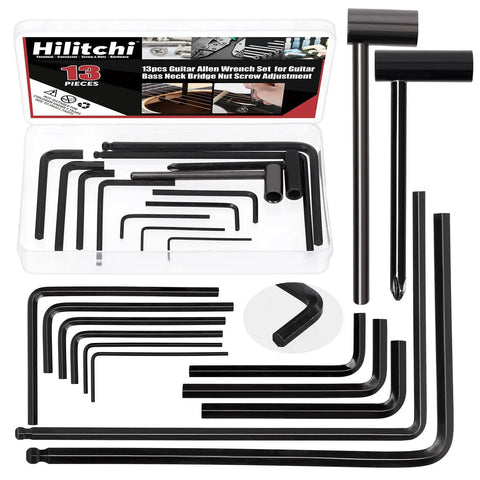 Guitar Allen Wrench Set With 13 Pieces Including Ball End Truss Rod Wrenches 4mm 5mm 7mm 8mm Hex Box Wrenches And 9 Allen Sizes