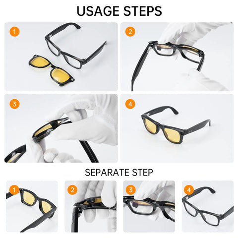 Usage steps for attaching Polarized Clip On Sunglasses For Ray Ban Meta Wayfarer RW4006 And Gen 2 RW4012 Regular 50 22 Matte Black Frame