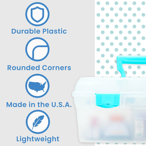 Essentials Lift Out Tray Box For Arts And Crafts Supplies Portable Organizer With Handle And Tray Clear Aqua Finish side view