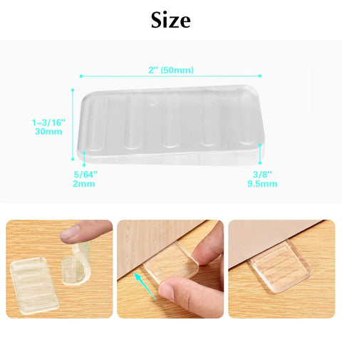Clear Plastic Shim Wedges 8 Pack For Leveling Tables And Furniture, detailed size guide, trimmable for appliances, supports up to 3/8 inch