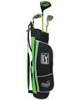 Junior Golf Club Set For Ages 3 To 5 Left Handed Beginner Starter Kit With Driver, 7 Iron, Putter And Lightweight Stand Bag in green.