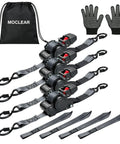 Beefy Self Retracting Ratchet Straps 2 Inch By 13 Feet 1500 Lb Break Strength Heavy Duty Tie Downs For Truck Trailer Motorcycle ATV UTV Black 4 Pack Pro with gloves and bag