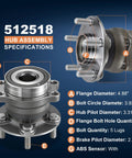 Rear Wheel Bearing Hub Assembly For Subaru Crosstrek Impreza Forester And XV Crosstrek With Five Lug And ABS OEM Quality Replacement Hub For 2012 To 2021 Models Easy Install Plug And Play with specifications diagram