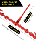 Dimensions of Beefy 13000 Lbs Ratchet Chain Binder 1/2 to 5/8 Inch 2 Pack Heavy Duty Load Binders With 46000 Lbs Breaking Strength displayed