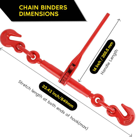 Dimensions of Beefy 13000 Lbs Ratchet Chain Binder 1/2 to 5/8 Inch 2 Pack Heavy Duty Load Binders With 46000 Lbs Breaking Strength displayed