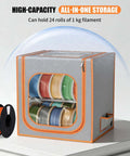 Two Tier Filament Storage Rack With Trans Cover And LED Light Strips Holds Up To 24 Rolls For 3D Printing At Home Or Studio Waterproof And Fire Resistant Filament Tent Keeps PLA ABS PETG TPU Dry And Organized